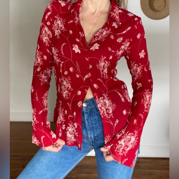 Tops | Vintage Red Button Up Top | Poshmark